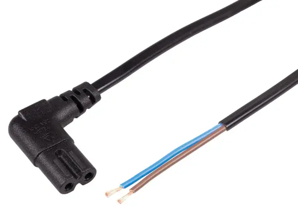 PRO ELEC Right Angled IEC C7 to Bare Ends Mains Lead 0.75mm² - Black 5m