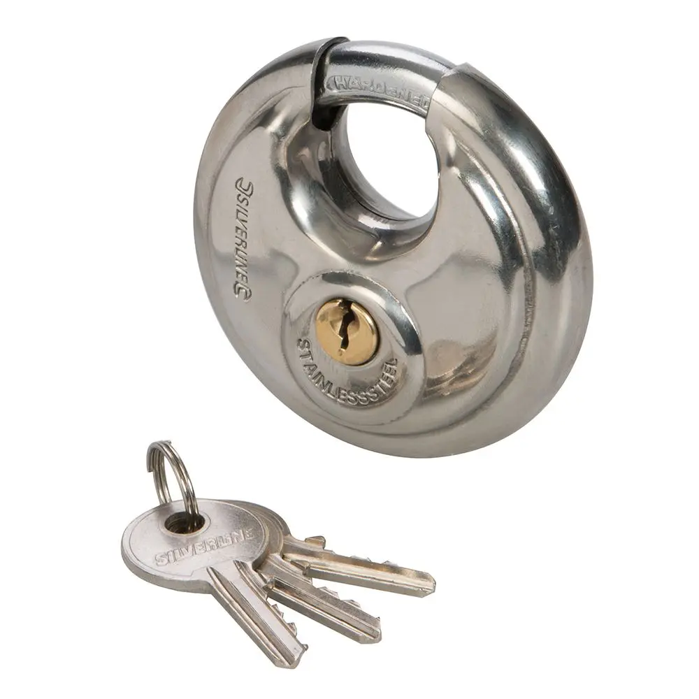 Silverline Stainless Steel Disc Padlock, Brass Lock, 70mm