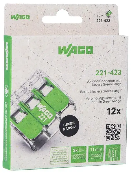 WAGO Green Range 3 Pole Terminal Block, 4mm, 32A, Pack of 12