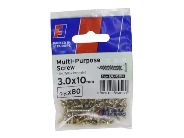 ForgeFix Multi-Purpose Pozi Screws CSK, Zinc Yellow, 3.0x10mm, Pack of 80