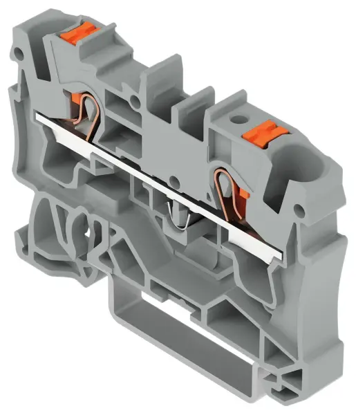 WAGO 2 Conductor Through Terminal Block with Push Button Cage Clamp and Test - Grey 12AWG