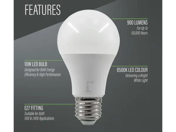 Lighthouse A60 E27 LED Light Bulb, 10W, 800LM