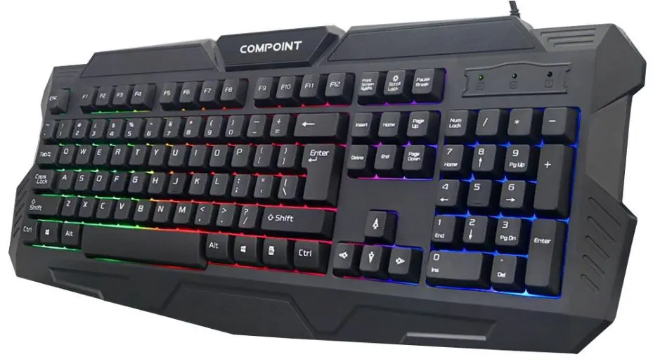 COMPOINT Wired USB Backlit Keyboard, Black, Full Size