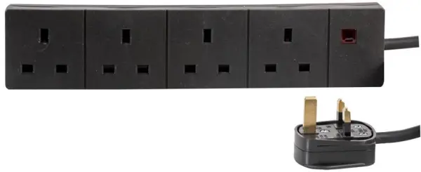 PRO ELEC - Multiprise 4 prises UK, câble 1m, Noir