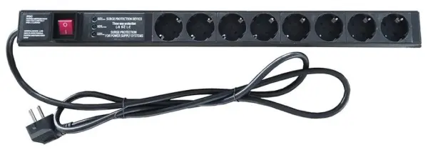 LMS DATA - Rackmount-Schuko-Steckdosenleiste, 8-fach, vertikal montiert, Übersp