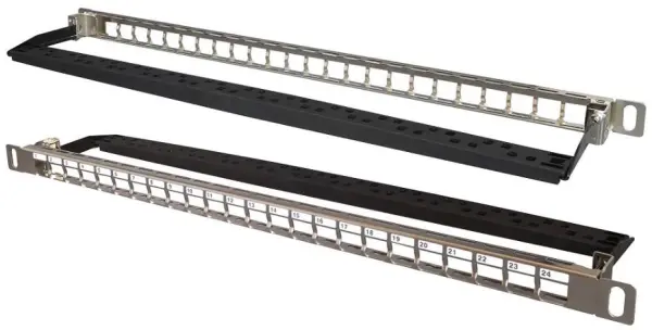 TUK 24portový 0,5U FTP panel pro keystone zásuvky bez osazení s kabelovou lištú