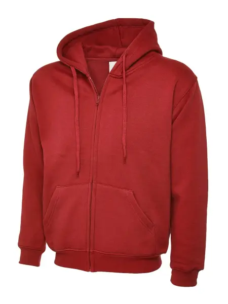 Uneek Unisex Classic Full Zip Hoodie - Red 2XL, 50% Polyester 50% Cotton