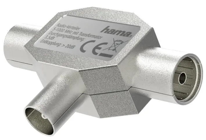 HAMA Coaxial T-Splitter, Male to 2 Female Connectors