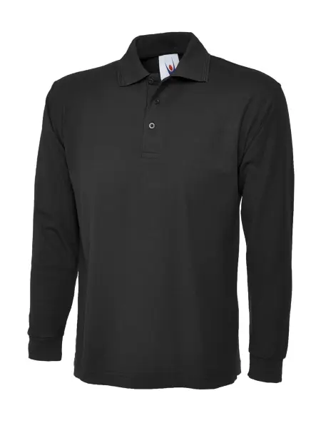 Uneek Polo de Manga Larga Unisex - 50% Poliéster 50% Algodón - Negro - 4XL