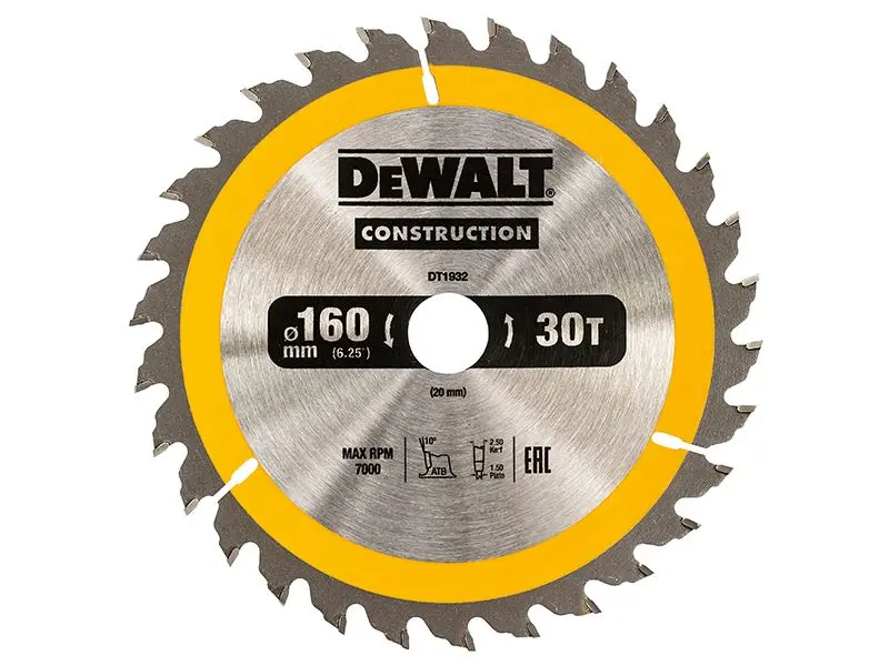 DEWALT Cirkelzaagblad voor constructie 160mm, 30T, voor hout en spijkers