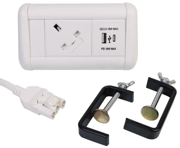 Mini Desktop Unit 1 Gang 3.4A USB A/C Charger, White