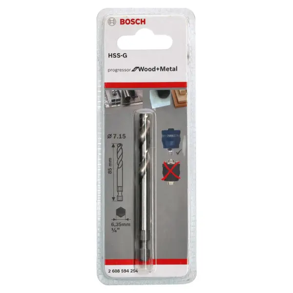 Bosch Punta Trapano HSS-G per Fori Guida con Innesto Esagonale, 7.15mm x 43mm x