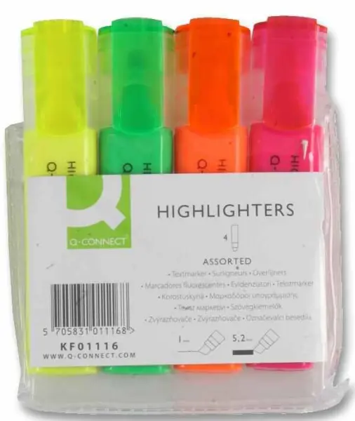 Q Connect - Surligneurs assortis, 4 couleurs, embout biseauté