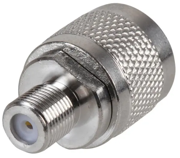 RF SOLUTIONS מתאם F זכר ל-N נקבה 50 אוהם, מצופה זהב