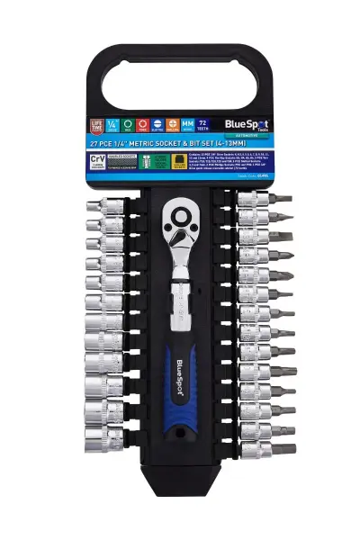 Blue Spot Tools 蓝点27件套装1/4英寸公制驱动套筒及批头组（4-13毫米）
