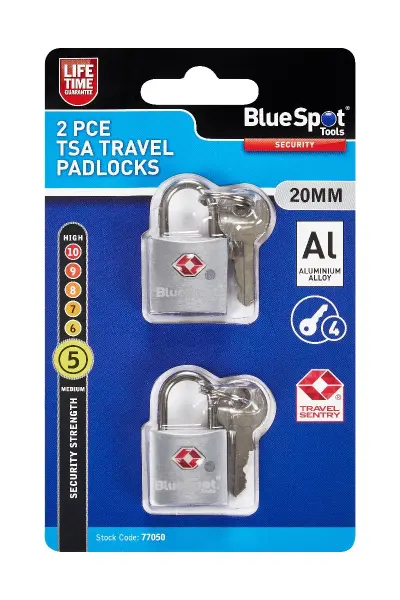 Blue Spot Tools 2件套TSA旅行挂锁 20毫米 铝合金材质