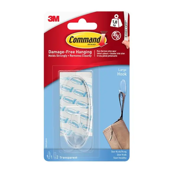 Command™ Large Clear Hooks, Clear, 1.8kg Capacity
