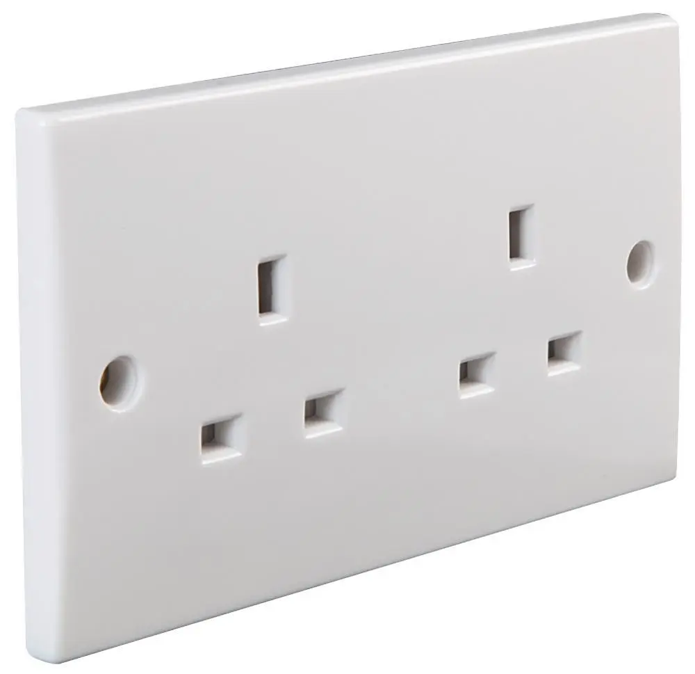 Pro Elec 2-Gang Unswitched Mains Socket, White, 13A, 250V