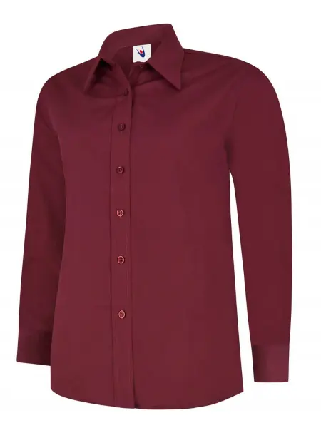 Uneek Women's Poplin Long Sleeve Shirt - Burgundy, Size XL