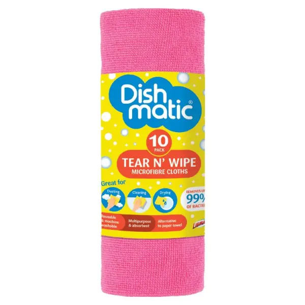 Dishmatic Tear N Wipe Microfibre Cloths, 10 Pack
