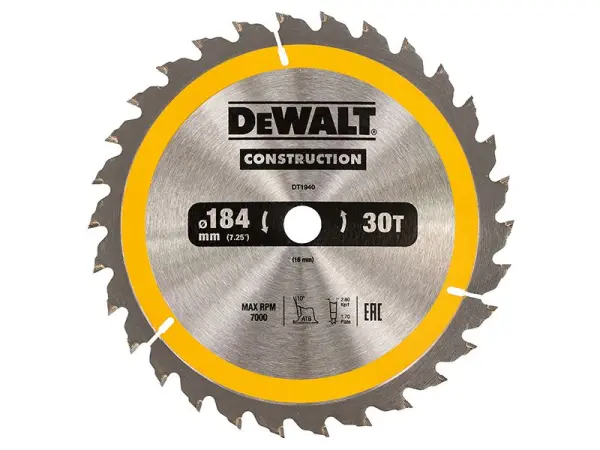 DEWALT Pilový kotouč pro řezání dřeva 184mm, 30 zubů, střed 16mm