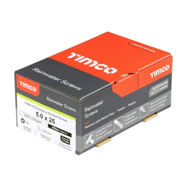 Vis de gouttière Timco - Extérieur (Blanc organique) 5,0 x 25