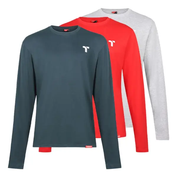 Timco - Pack de T‑Shirt de Manga Longa para Trabalhadores - Médio (Cinza/Vermel