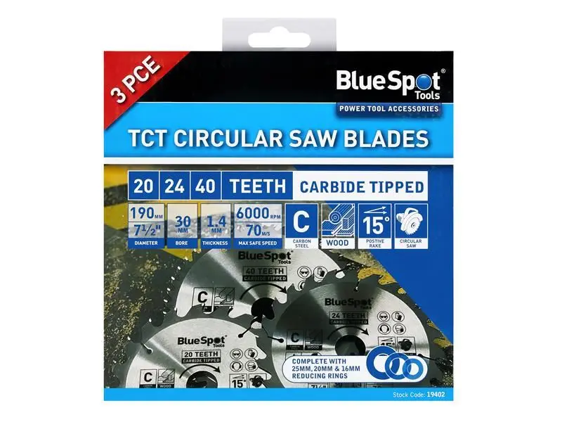 BlueSpot Tools Σύνολο 3 Διατρητήριων Λεπίδων 190mm TCT για Σιδηροπρίονο