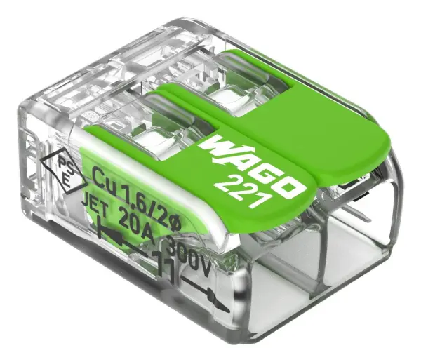WAGO 2 Pole Terminal Block / Splicing Connector with Lever Lock, 450V, Green, 6 - 4mm 32A