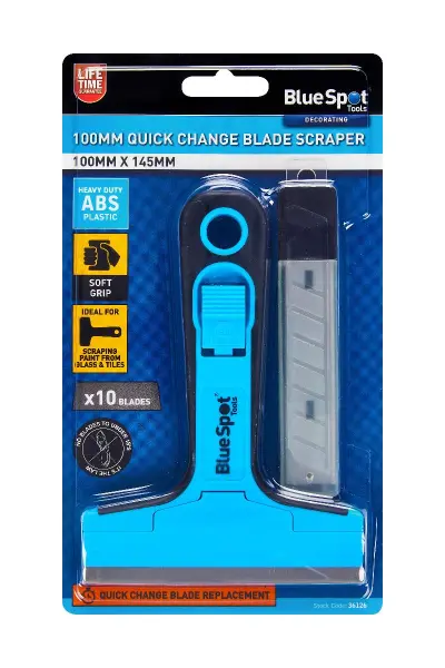 Blue Spot Tools 100毫米快速更换刀片刮刀套装 含10刀片