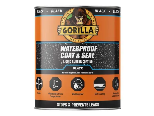 Gorilla Glute ציפוי וגימוי גומי נוזלי עמיד למים, שחור, 473 מ”ל