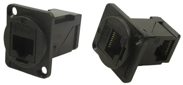 RJ45 Cat5e Right Angle to Straight Feedthrough Connector, Black, 20g