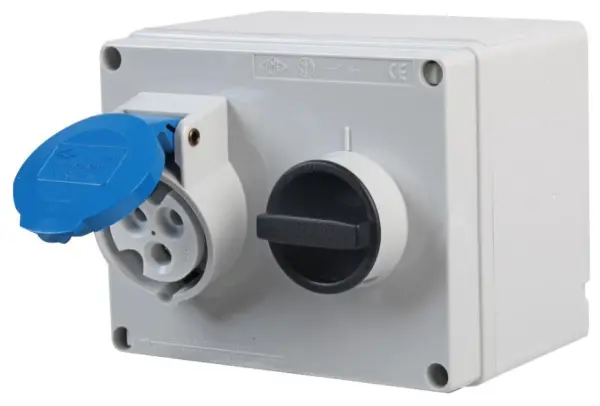 PRO POWER 16A Switched Interlocked CEE Socket, 2P+E, Blue, IP44