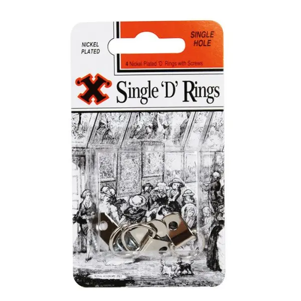 X Nickel Plated Single D-Rings Blister Pack of 4