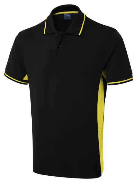 Uneek Two-Tone Polo Shirt, Black/Yellow, XS