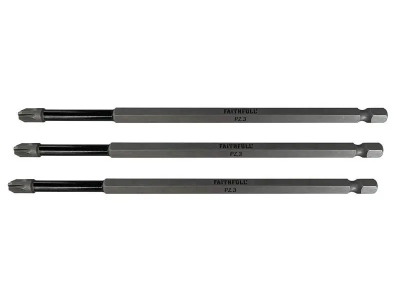 Faithfull Pozidriv Impact Screwdriver Bits PZ3 x 150mm (Pack of 3)