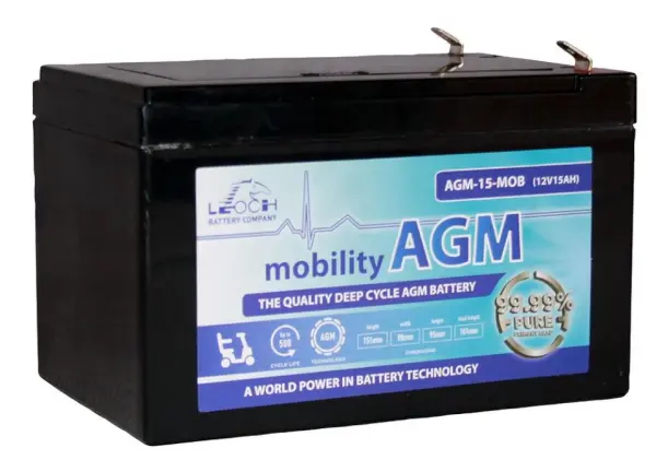 Bateria LEOCH AGM 12V 15Ah Manutenção Zero para Mobilidade