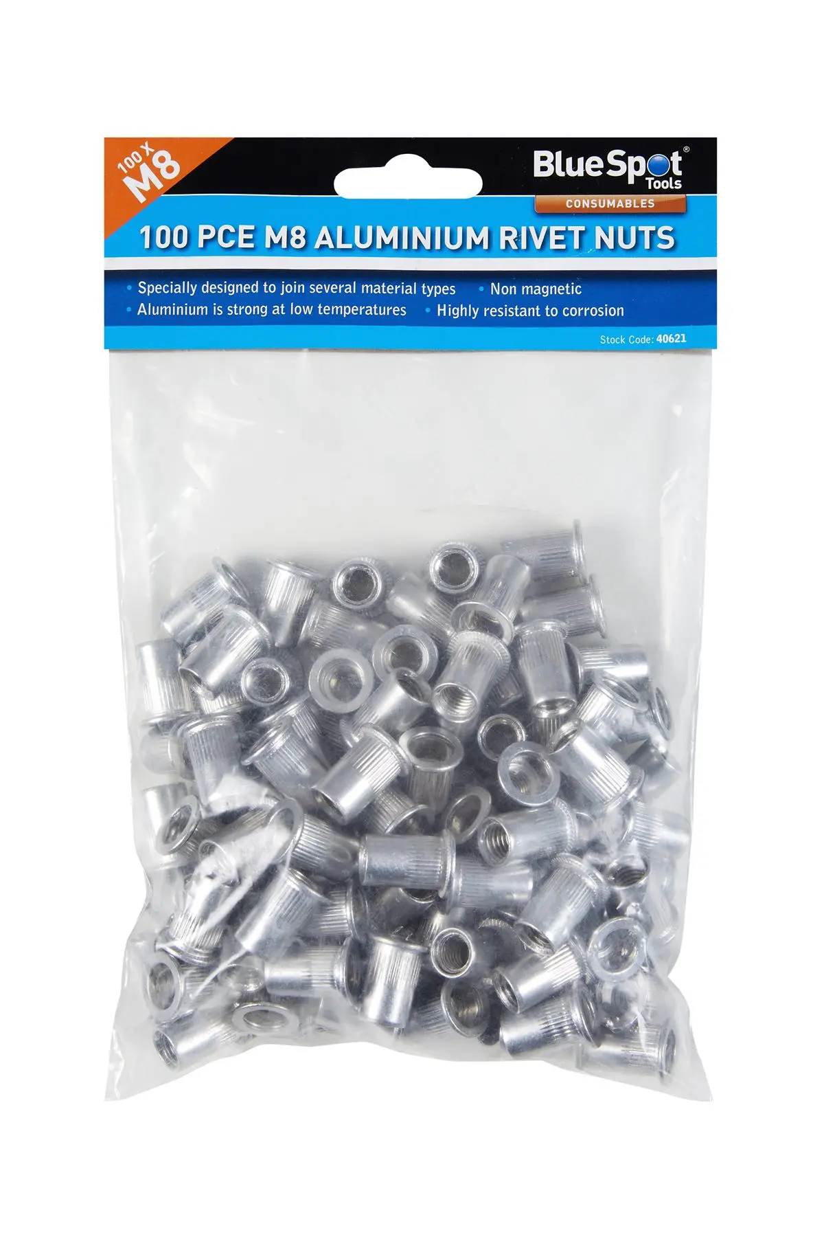 Blue Spot Tools - 100-teiliges M8 Aluminium Einschraubmutter-Set