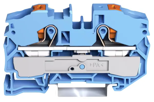 WAGO 2-Conductor Through Terminal Block with Push Button, Push-In Cage Clamp & - Blue