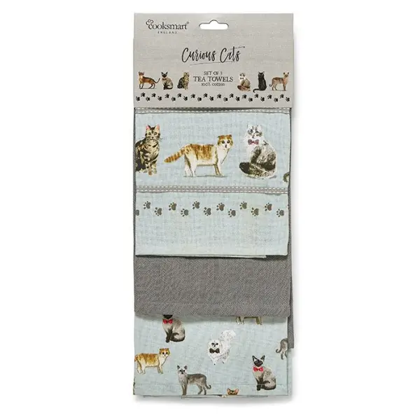 Curious Cats Tea Towel 3 Pack