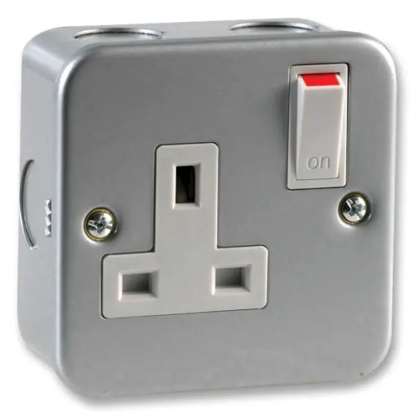 PRO ELEC 1-Gang Metal Clad 13A Switched Socket, 40mm Depth