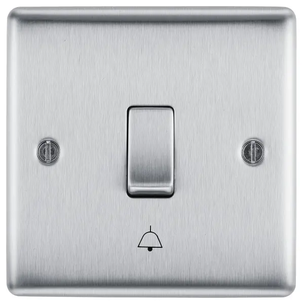 BG Nexus Bell Push Plate Switch, 1 Gang, 10A, Brushed Steel