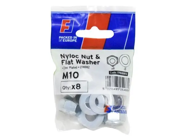 ForgeFix Lot de 8 Écrous Nyloc et Rondelles M10, Zingués