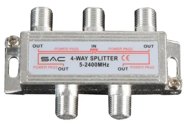 SAC - Spleálaí Indoir 4-Bhealach leis an DC Pas, 5-2450MHz