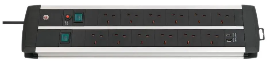 BRENNENSTUHL כבל מאריך 12 שקעים עם USB, אלומיניום, 3 מטר