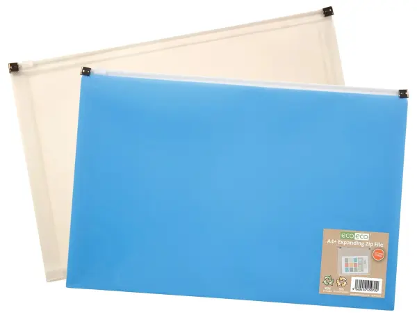 ECO-ECO A4+ Expanding Zip File, 50% Recycled, Clear/Blue
