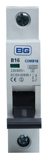 BG ELECTRICAL Disjuntor Monopolar 16A, Curva B, 6kA