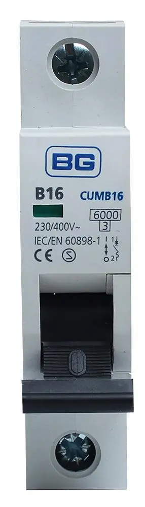 BG Electrical 16A Single Pole MCB, B Curve, 6kA