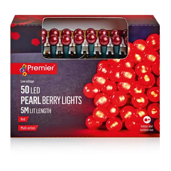 Premier 50 LED Pearl Berry Lights, 5m, 8 Functions