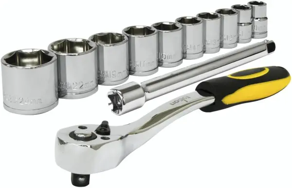 Rolson 3/8” Drive Metric Ratchet & Socket Set, 10 Piece